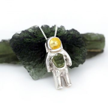 Astronaut Moldavite Pendant in Sterling Silver